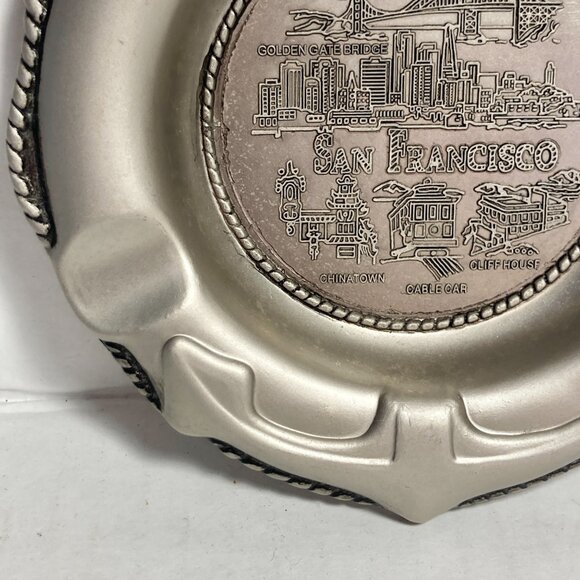 Vtg San Francisco Souvenir Ashtray Metal Golden Gate Chinatown Cable Cars Cliff - Picture 5 of 13
